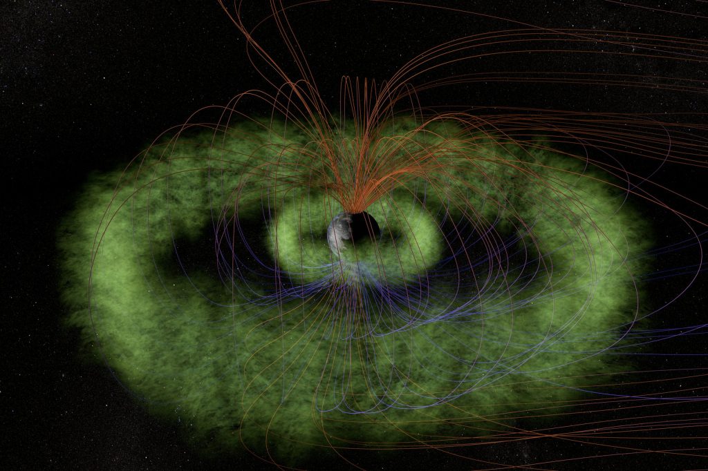 Earth surrounded by two green rings